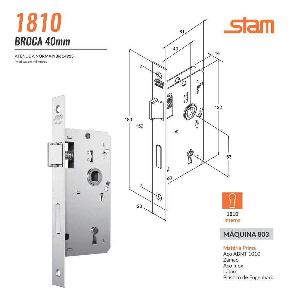 FECHADURA STAM 1810/21 ESP. ANTIQUE INTERNA - Cosama Mobile